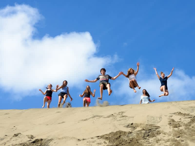 Jumping on sand dunes