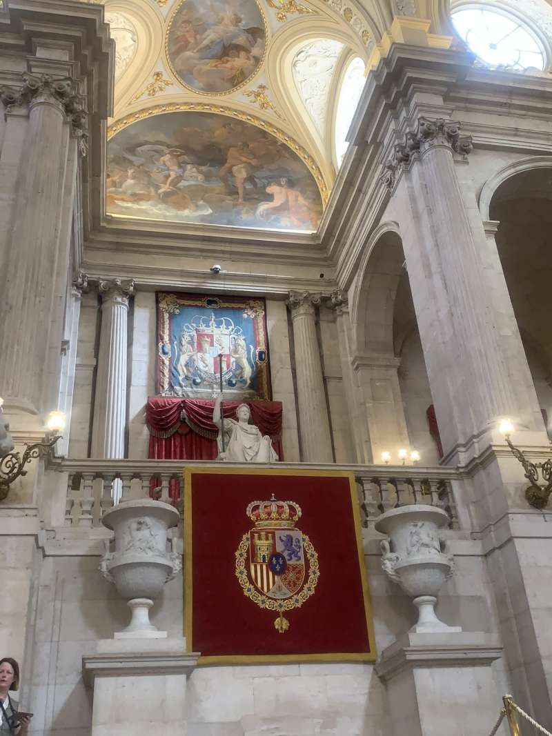 Madrid historical building and flag