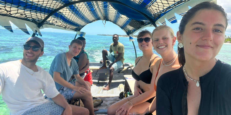 Marine Conservation Interns in a boat in Zanzibar, Tanzania