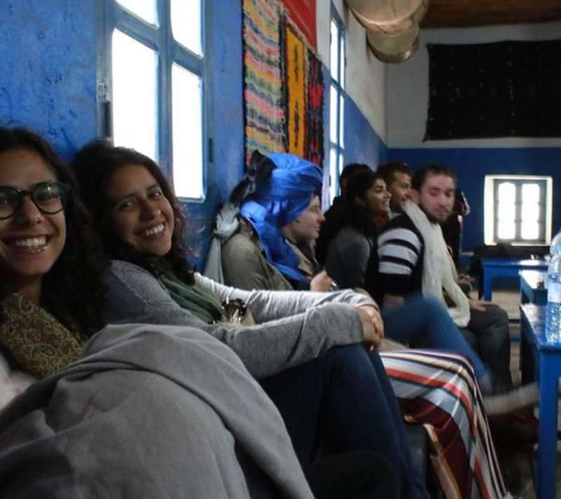 Students posing in Rabat restaurant