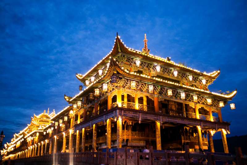 Night image of a temple in China
