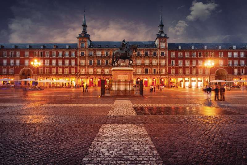 Plaza in Madrid at night