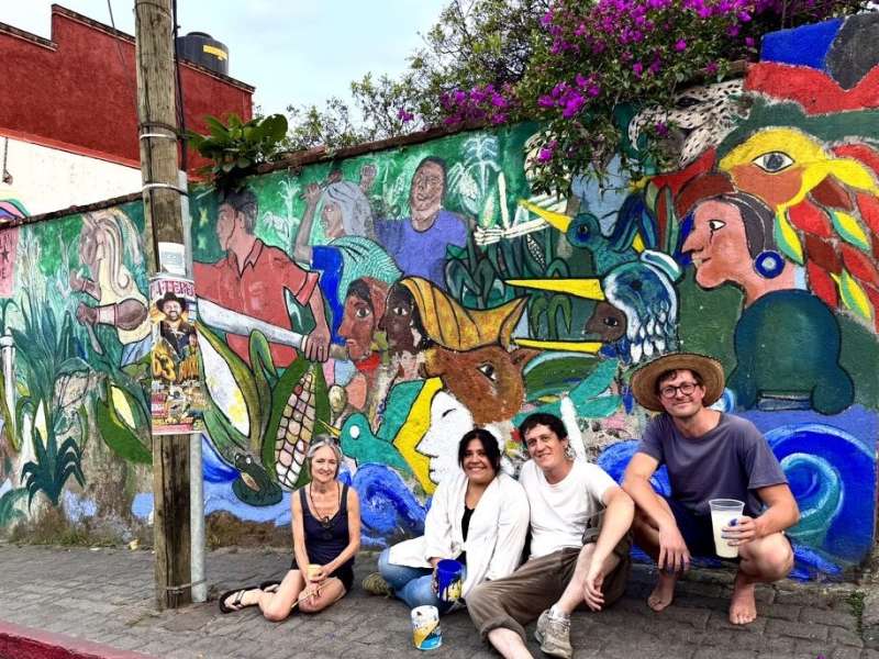 Private student painting a community mural during a private Spanish immersion program
