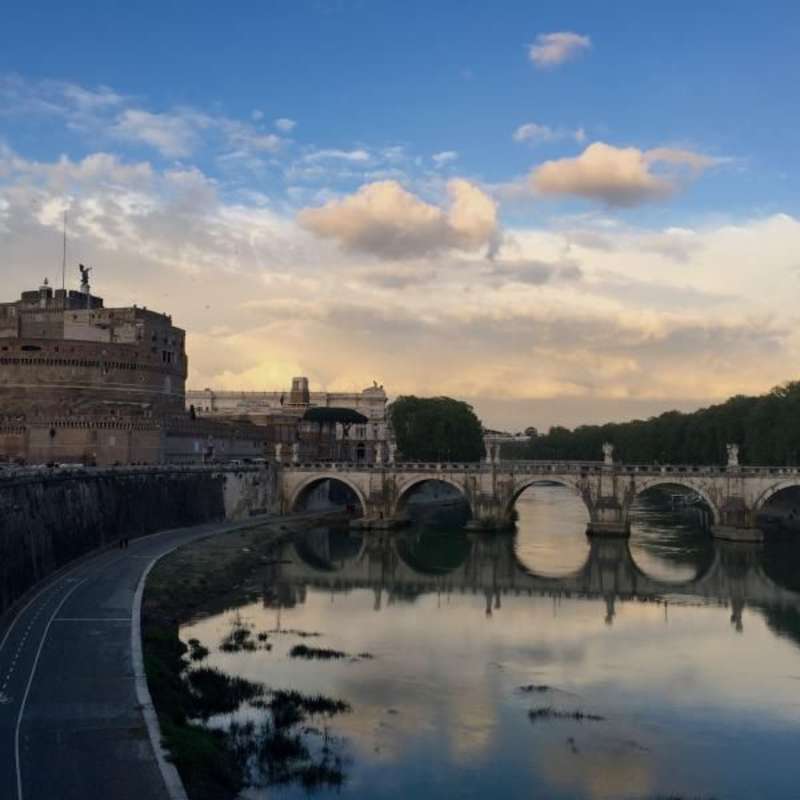 View of Castel Sant' Angelo over the Tiber River in Rome