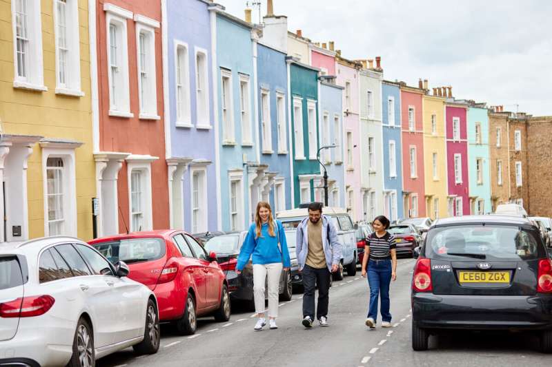 Row of colourful houses in city of Bristol