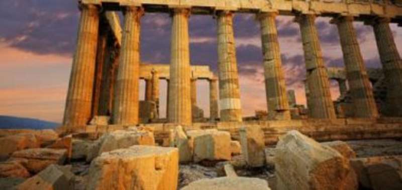 Ruins of the Parthenon in Athens at sunset