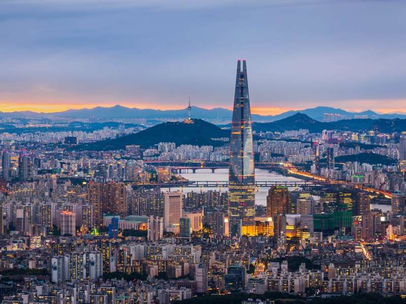 Seoul City skyline and downtown and skyscraper at night