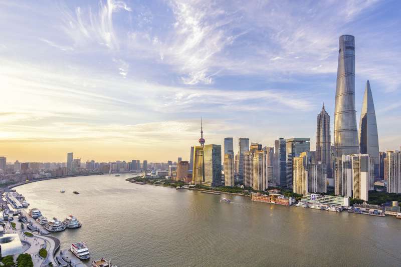 Shanghai skyline by the water