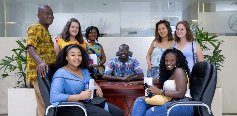 SIT students in Ghana learning center.
