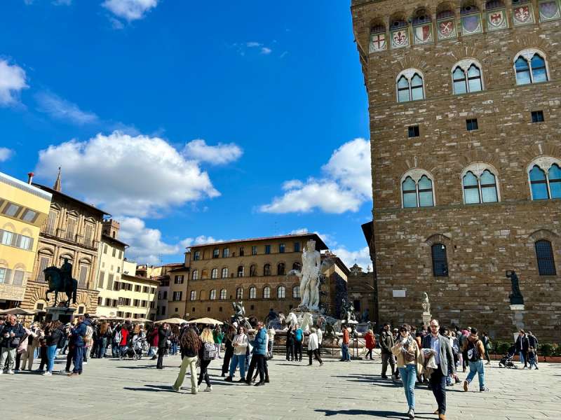 Square in Florence bustling with people