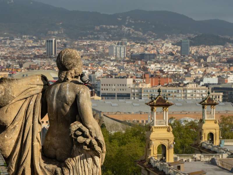 Statue overlooking Barcelona's sprawling city.