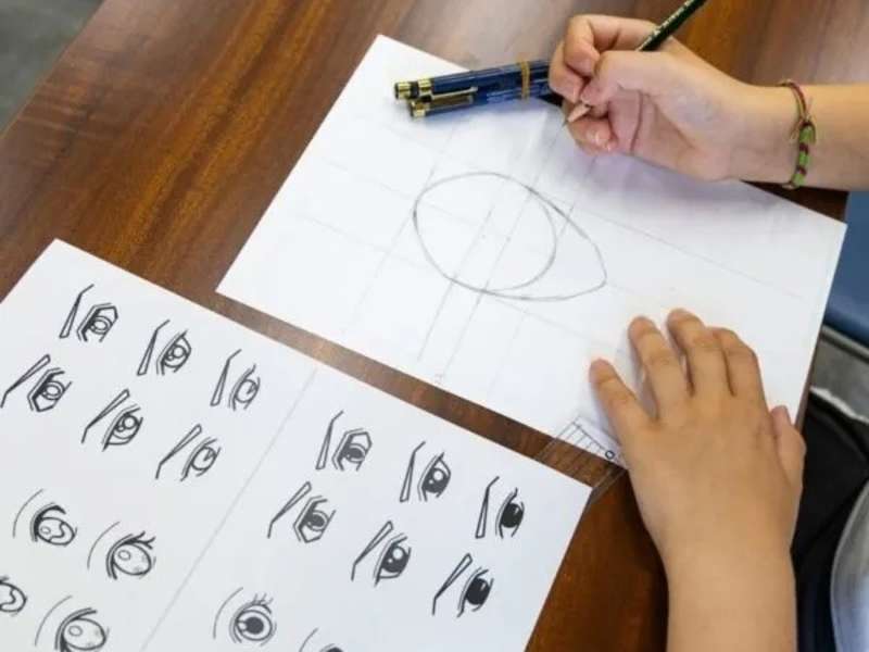 Student drawing in anime style