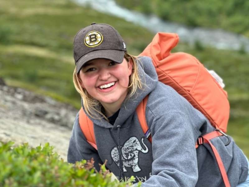 Student hiking outdoors