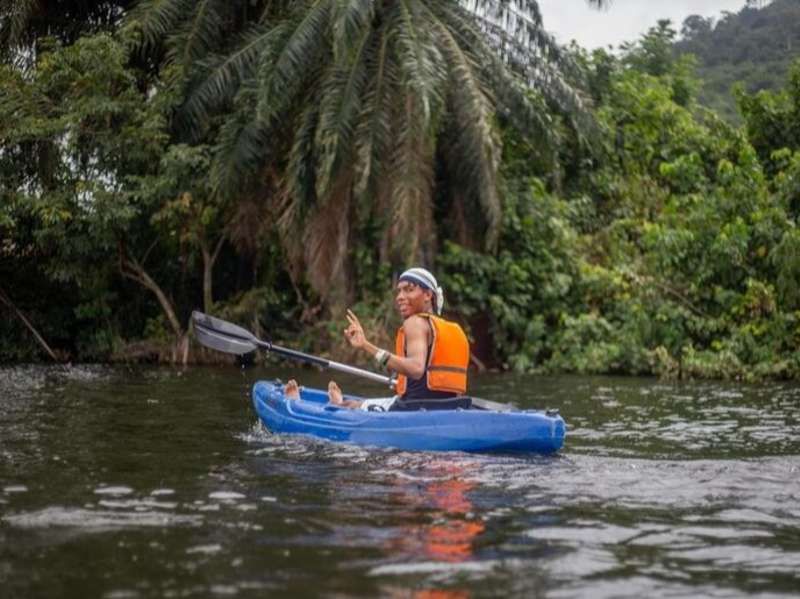 Student kayaking in Legon