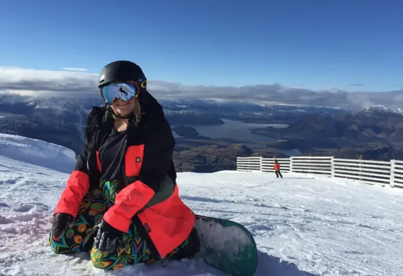 Student snowboarder in New Zealand