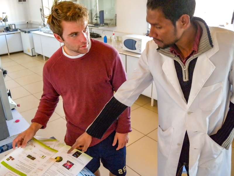 Student with medical professional in medical clinic