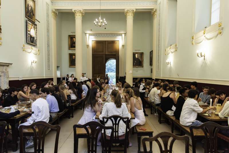 students at dinner