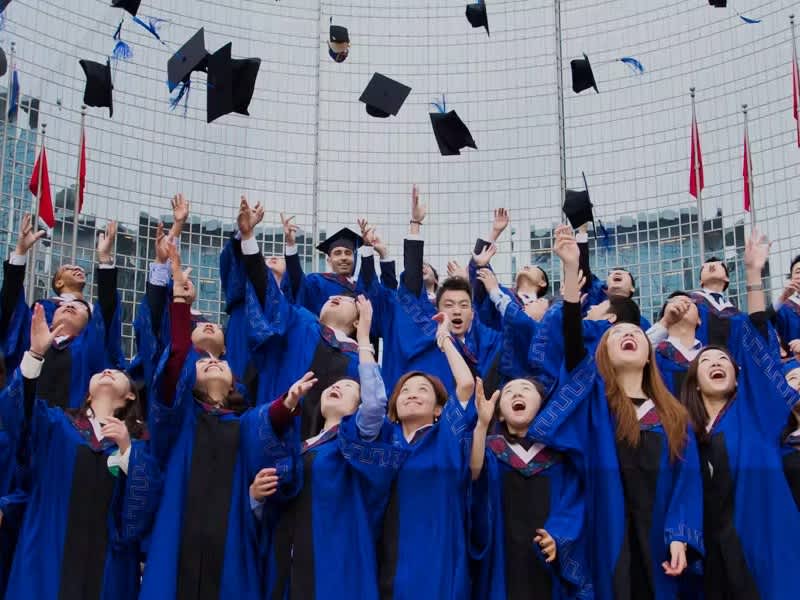 Students at graduation ceremony