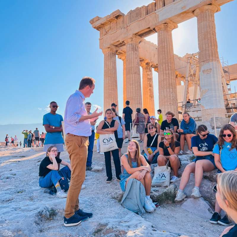 Students at the acropolis with professor