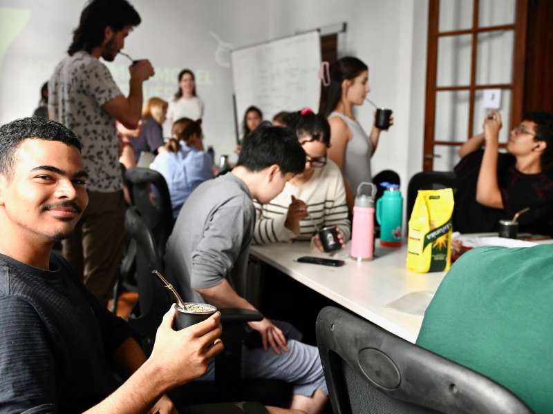 Students drinking mate