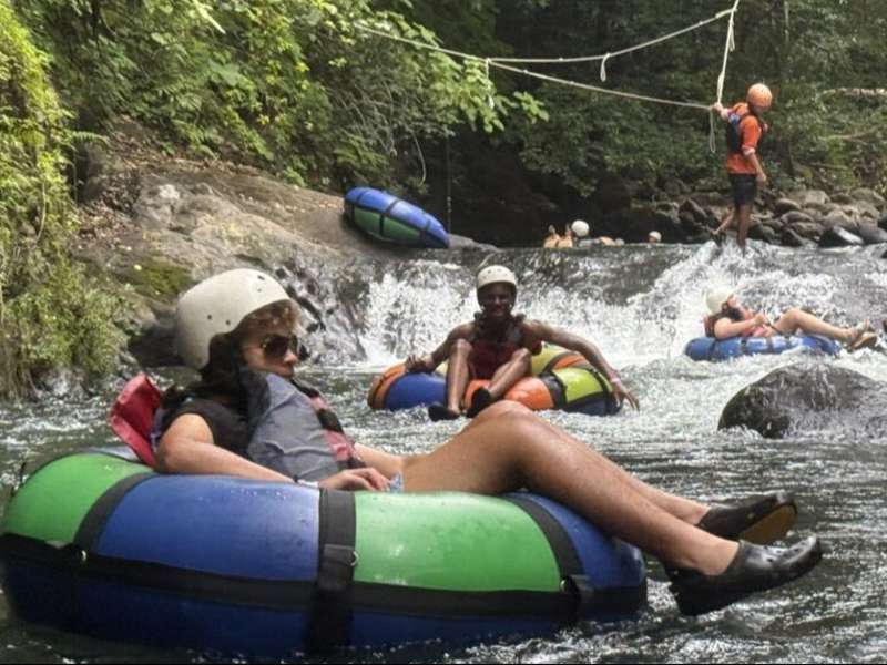 Students floating on the river in Costa Rica while studying abroad