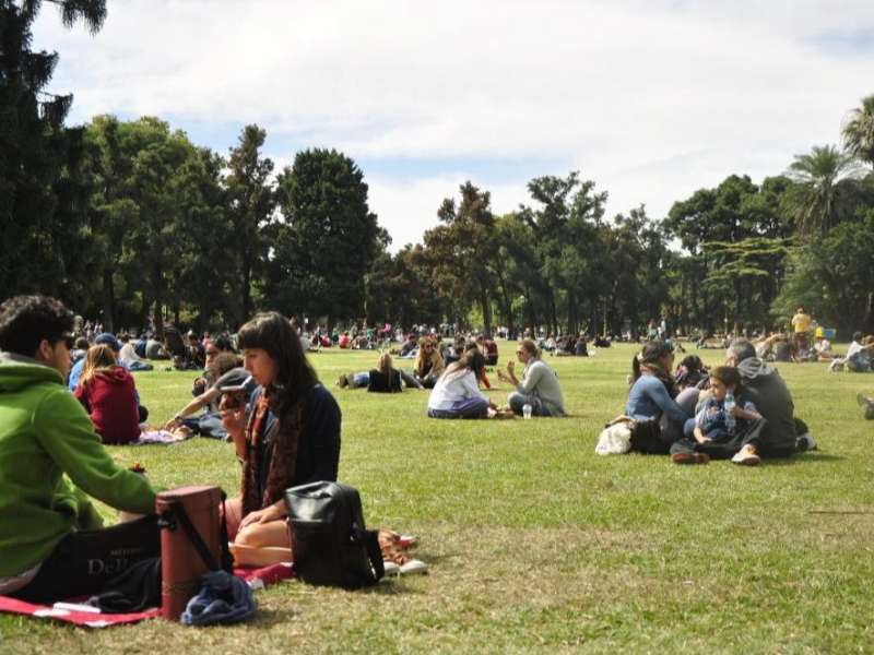 Students hanging out in Bosque de Palermo in Buenos Aires, Argentina.