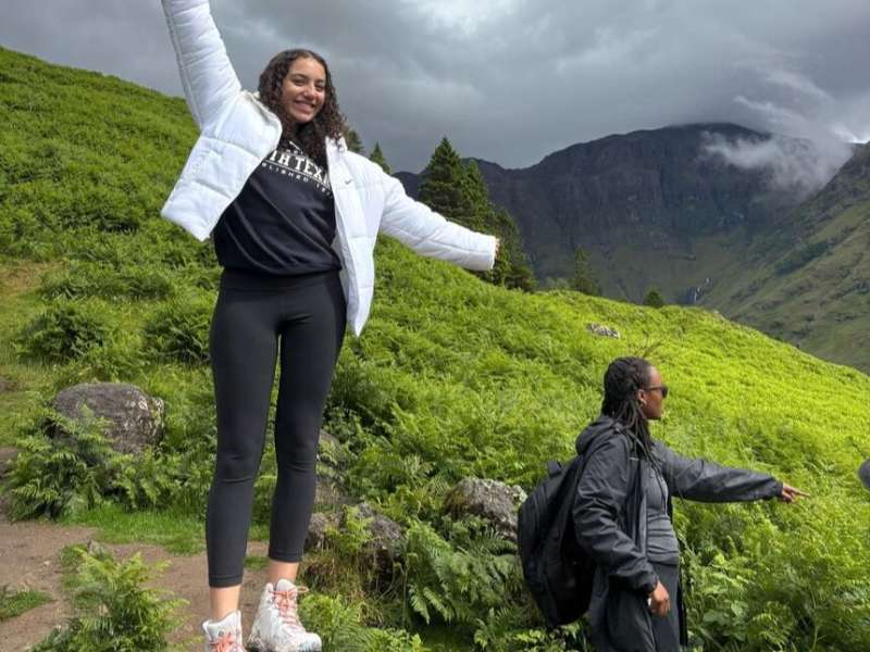 Students hiking the Scottish highlands