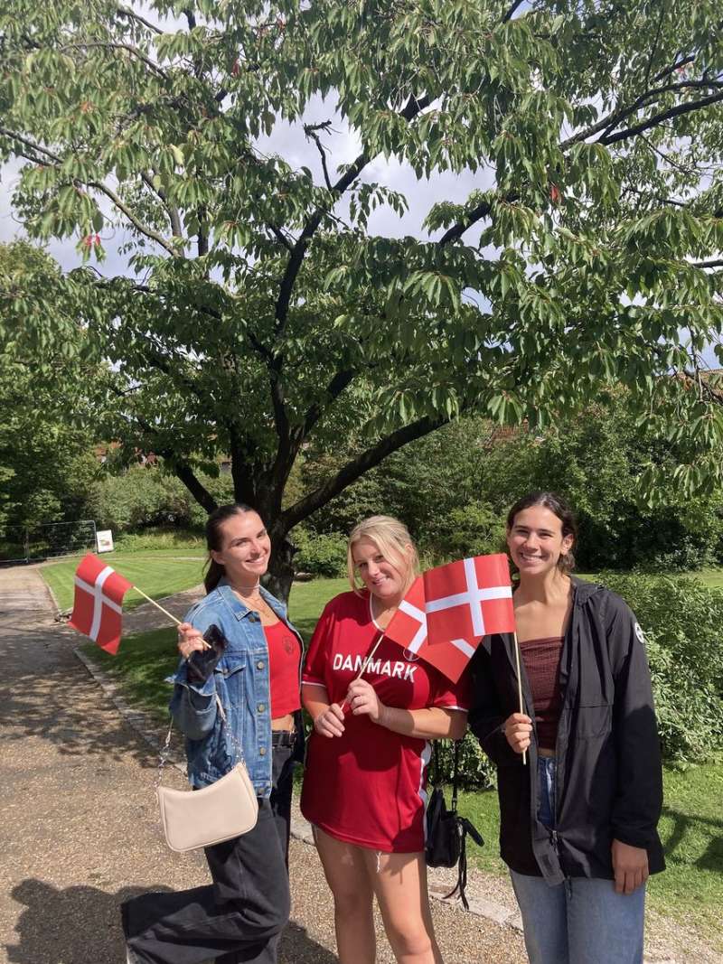 Students holding flags in park in Copenhagen