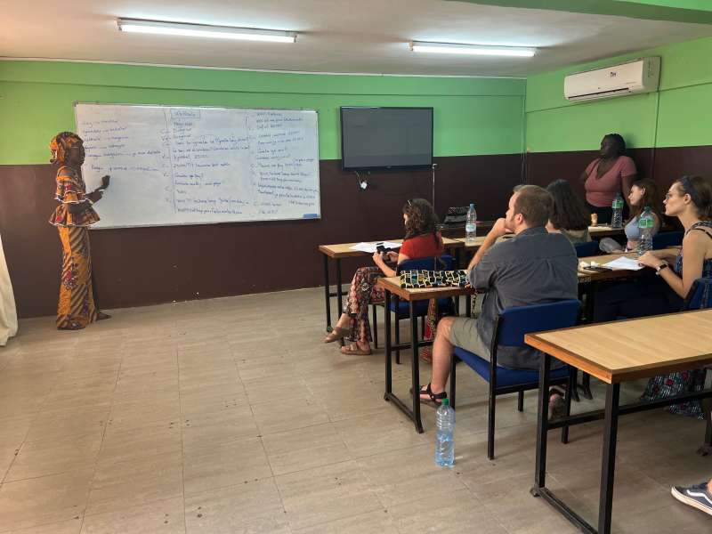 students in a classroom attending a lecture in Dakar, Senegal.