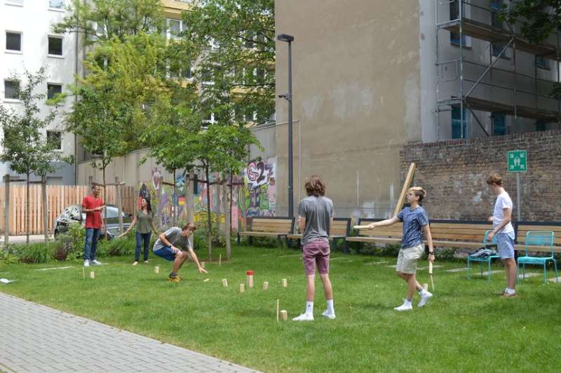 Students in Berlin playing game outside