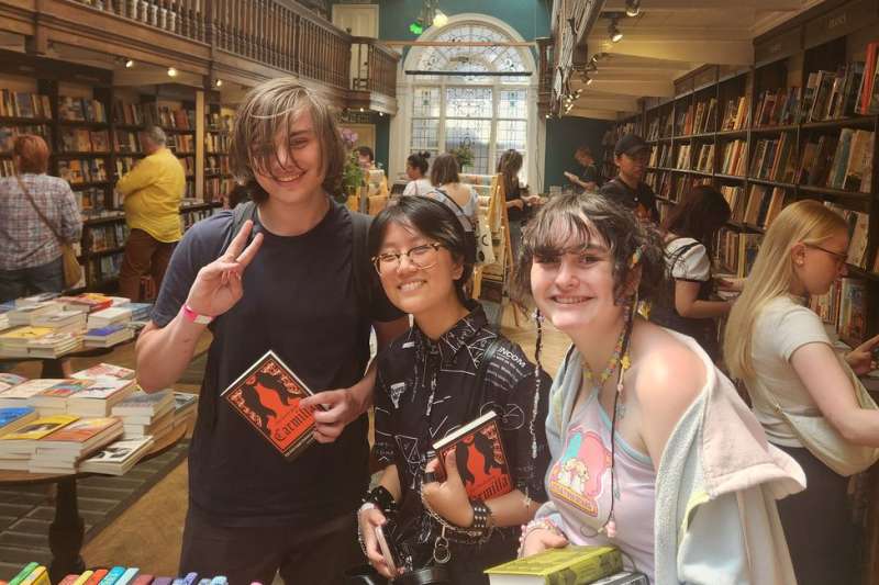 Students in bookstore in London