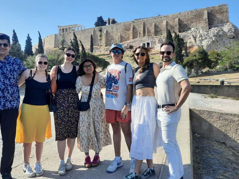 Students in front of the Parthenon in Athens, Greece.