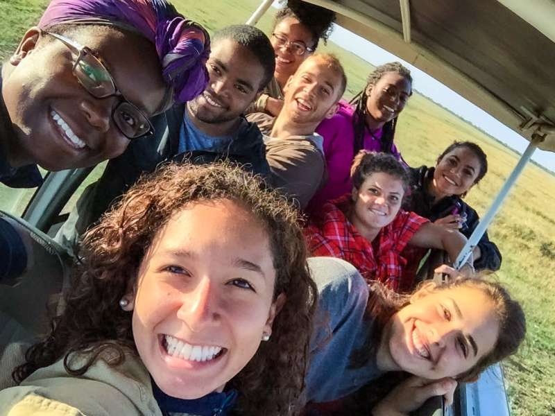 Students in safari jeep in Kenya