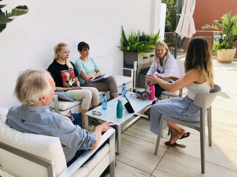 students in the terrace