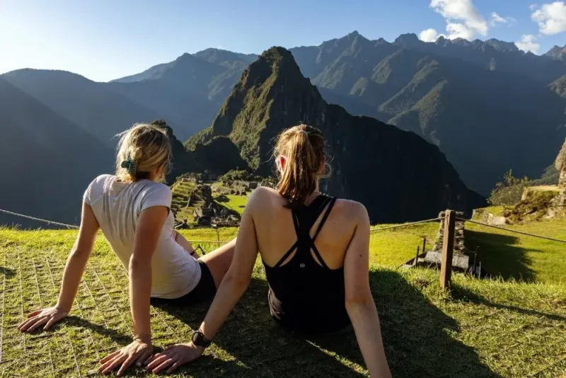 Students look at Machu Pichu