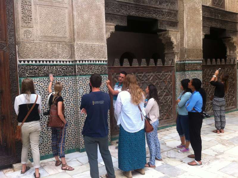 Students looking at art