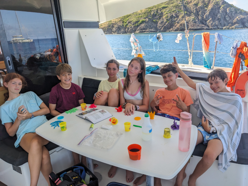 students on catamaran on Caribbean dive and sail trip