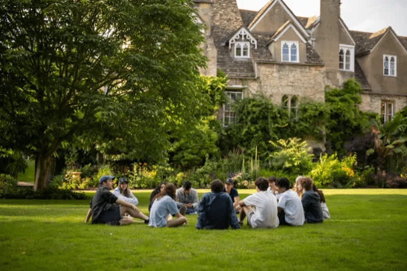 Students on Oxford campus green