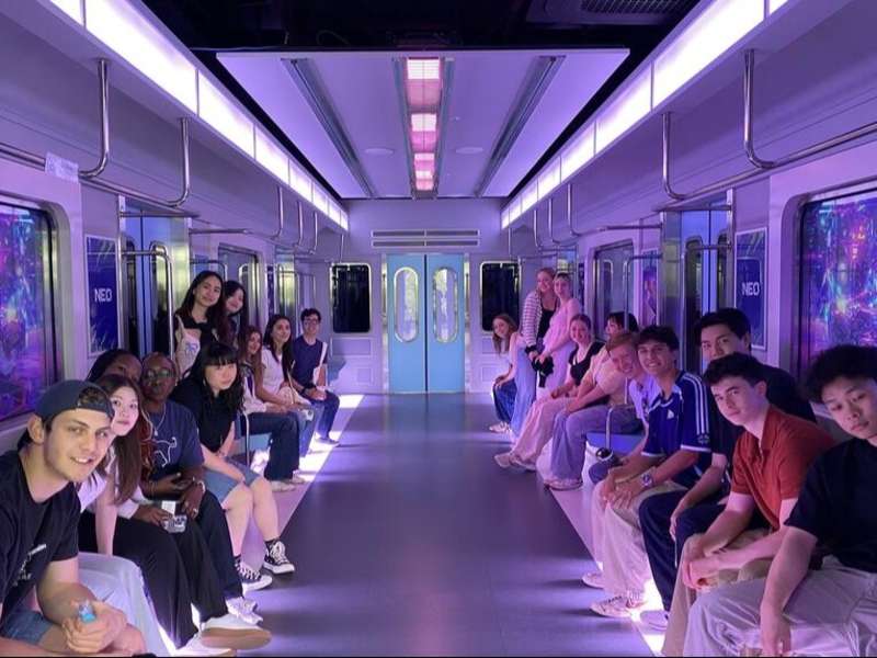 Students on subway in Seoul