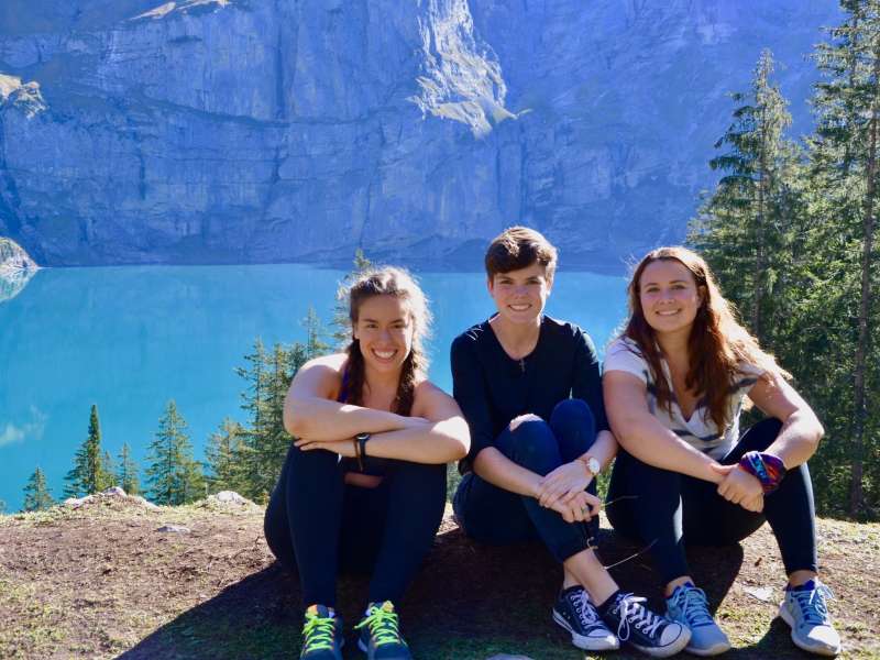 Students on top of cliff in Switzerland
