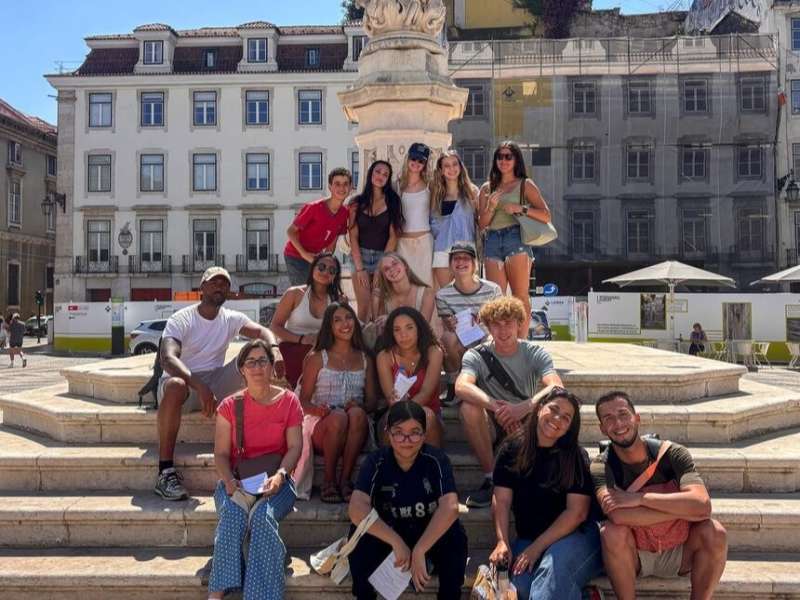 Students on tour of city in Portugal