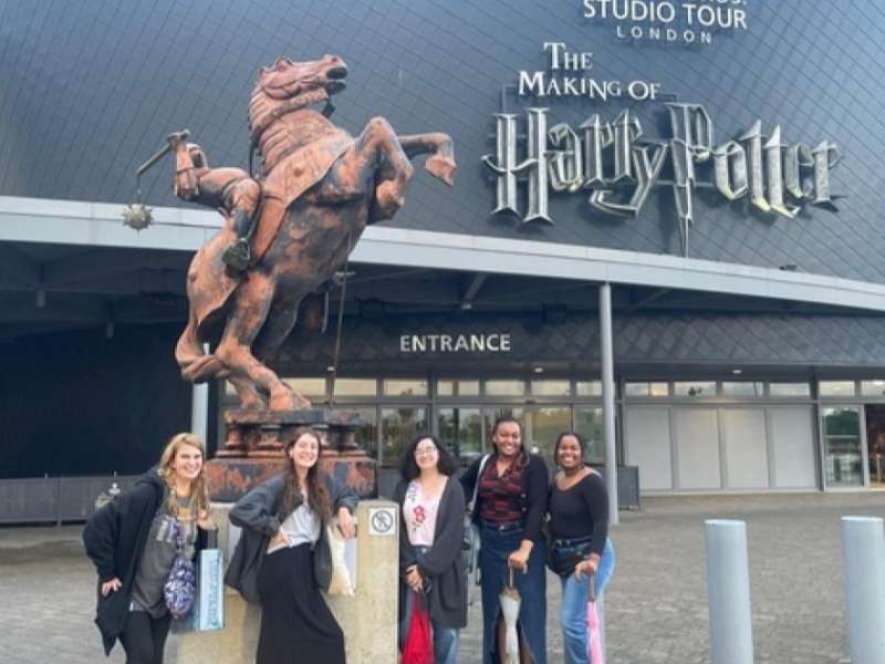 Students outside Warner Bros. Studio Tour London – The Making of Harry Potter.