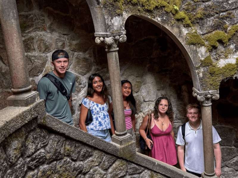 Students posing on tour in Portugal