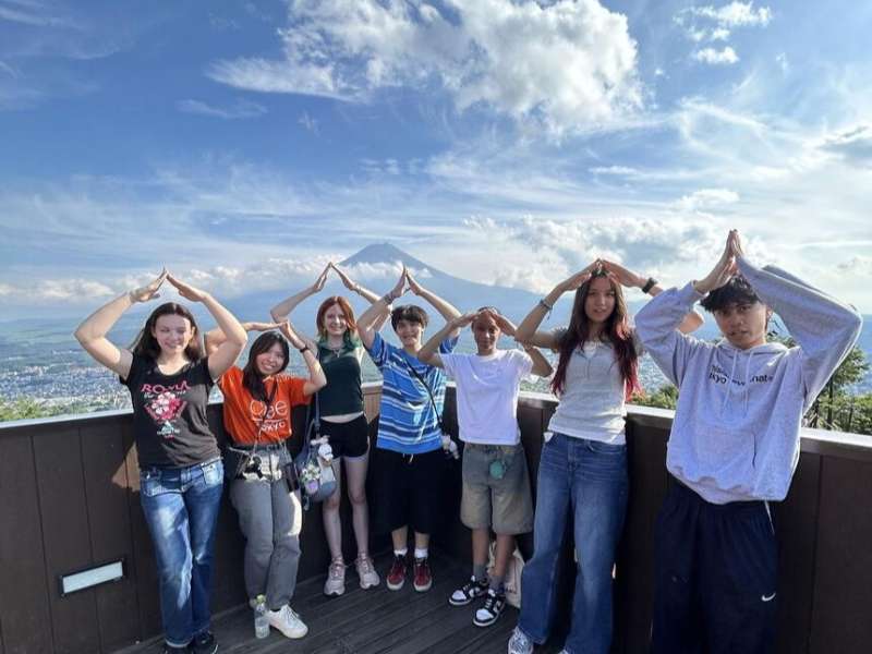 Students posing with Mt. Fuji in the background