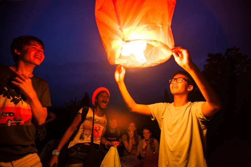 Students releasing a lantern China