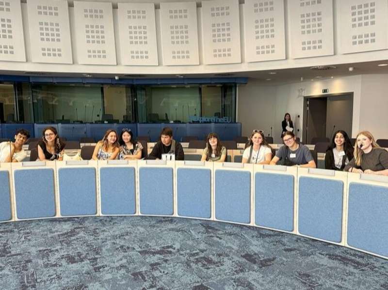 Students roleplaying in Brussels in EU government building