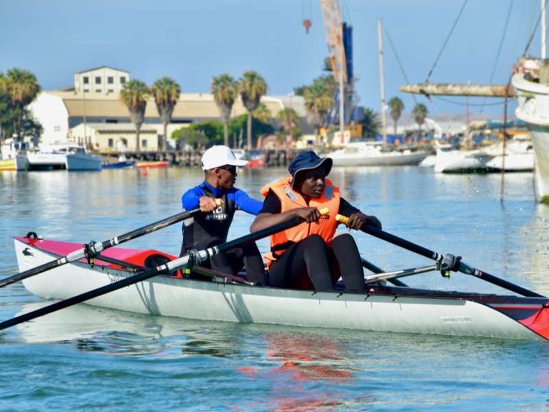 Students rowing together on the South Atlantic