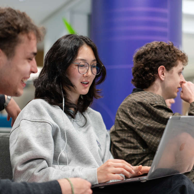 Students study on laptop.