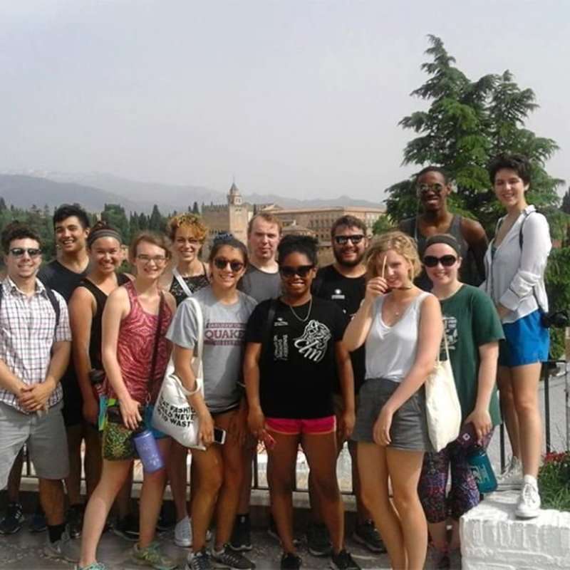 Students touring the Albaicin neighborhood with views of the Alhambra