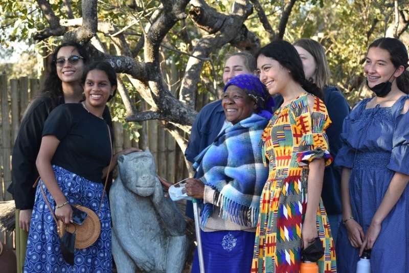 Students visiting a village in Botswana